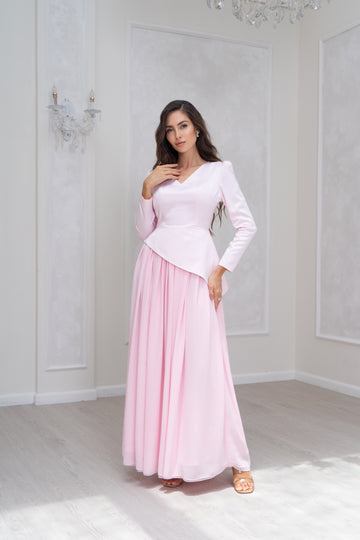 Celeste Glow Satin & Chiffon Evening Dress