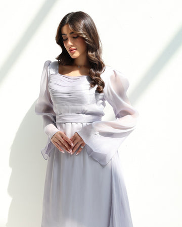 Elegant Silver Organza Dress
