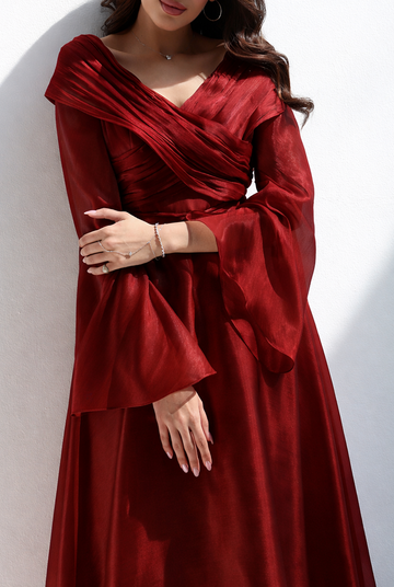 Red Elegant Organza Evening Gown – Tailored for You | La Mode Patchouli