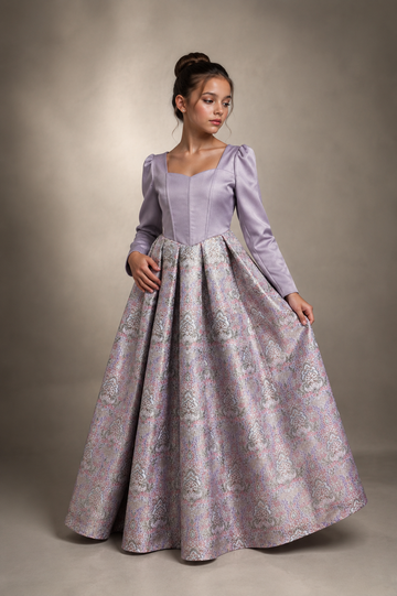 Lavender Royal Candy Crepe Jacquard Dress | Custom Made | Children's Occasion Dress | La Mode Patchouli