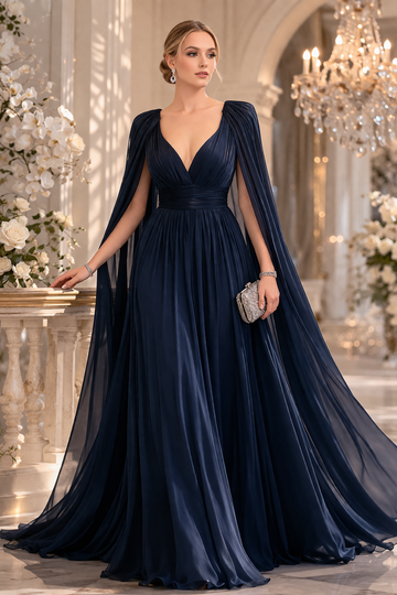 Royal Navy Cape Evening Dress – Elegant Occasion Dress – Abu Dhabi UAE