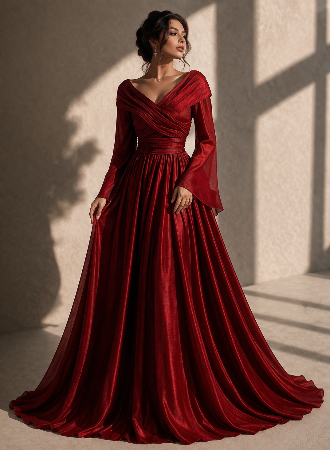 Red Organza Evening Gown – Elegant Tailored Occasion Dress – UAE