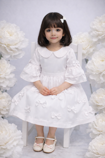Ivory Bow Party Dress – Elegant Girls Occasion Dress – UAE