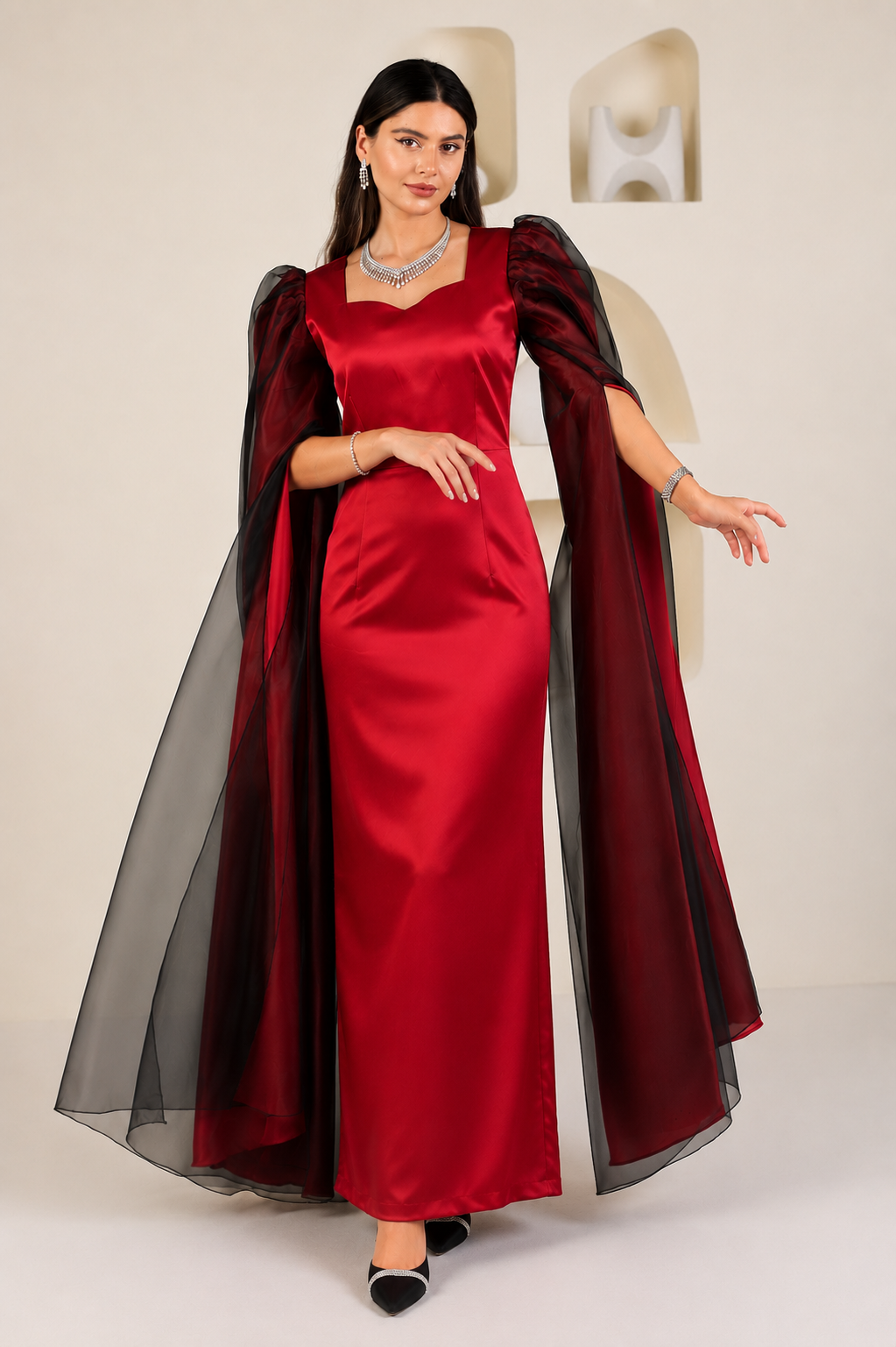 Crimson Red Party Dress – Elegant Evening Occasion Dress – UAE