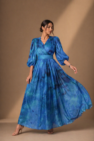 Ocean Muse Gown | Blue elegant Organza Occassion UAE dress