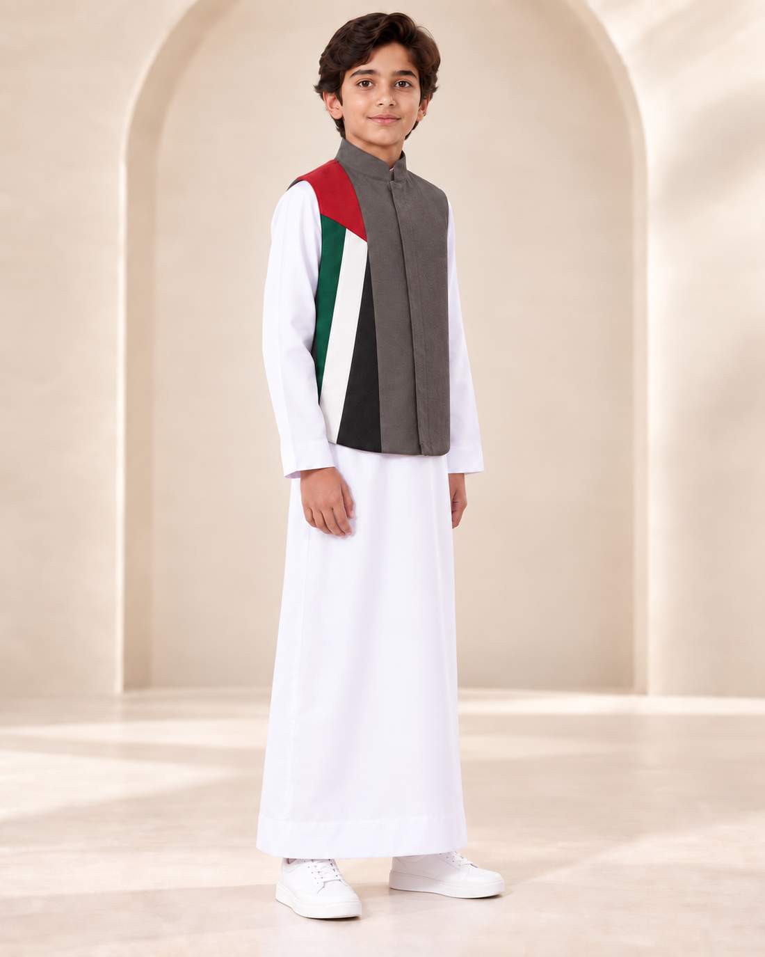 Grey Boys UAE National Day Vest round – Traditional Emirati Celebration Outfit