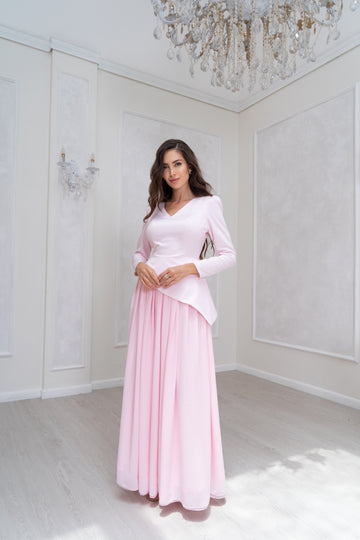 Celeste Glow Satin & Chiffon Evening Dress