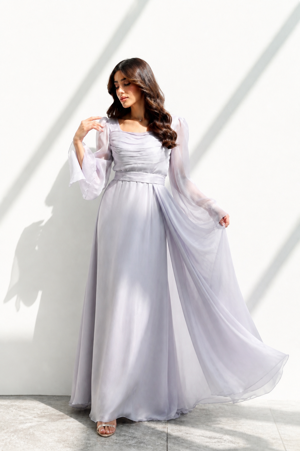 Silver Organza Party Dress – Elegant Occasion Dress – UAE Boutique