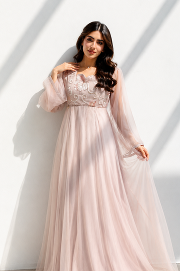Pink Nude light Dress -Ready To Ship– Elegant Occasion Dress – UAE Boutique