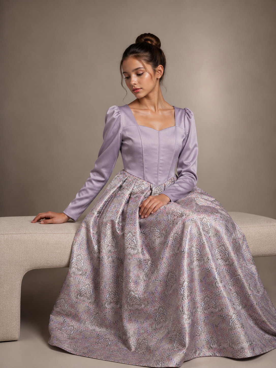 Lavender Royal CandyCrepe Jacquard Dress– Occasion Dress – UAE Boutique