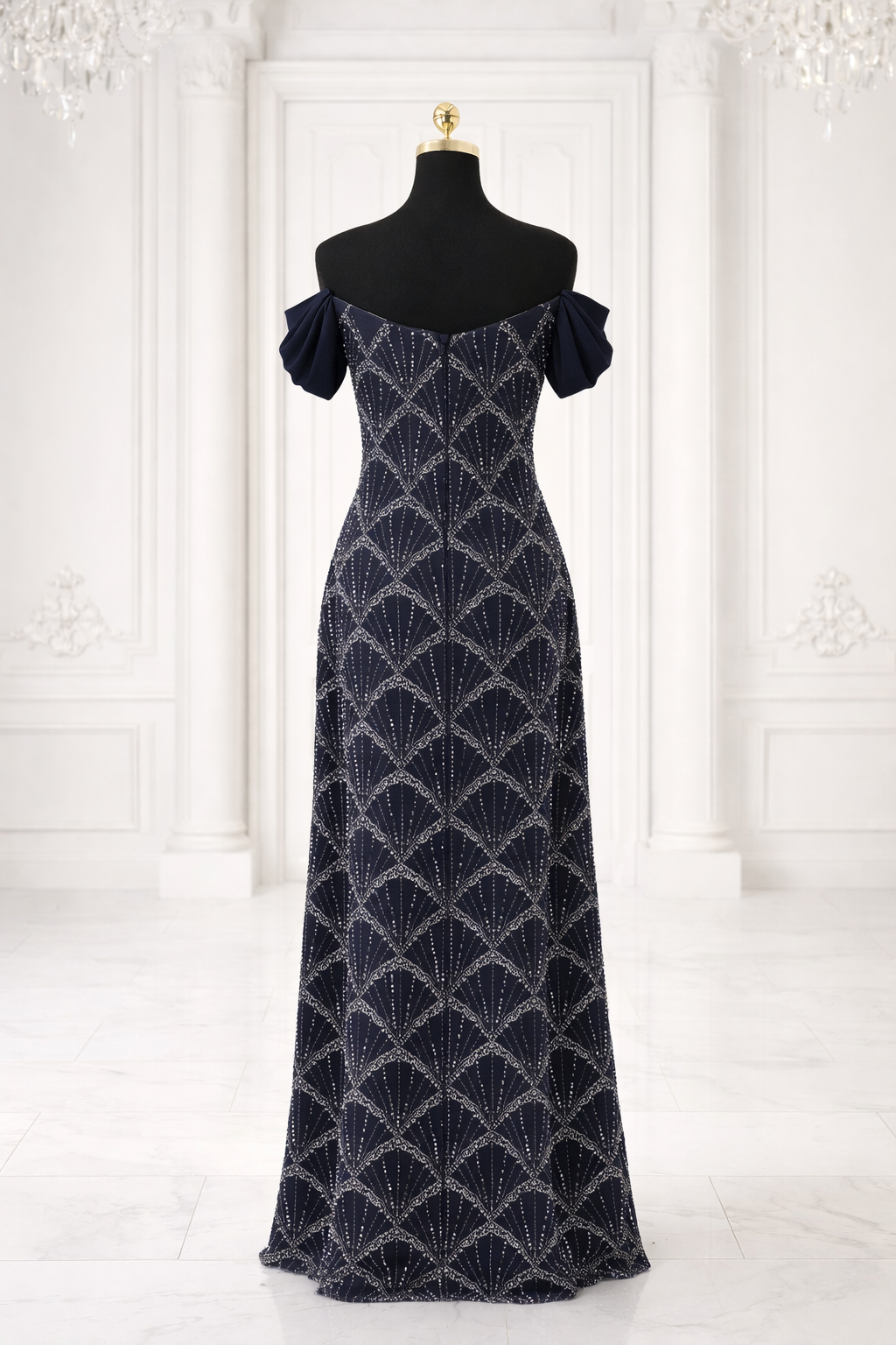 Midnight Deco Off-Shoulder Gown