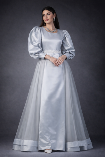 Silver Mist Organza Party Dress – Elegant Occasion Dress – UAE