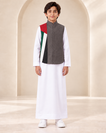 Grey Boys UAE National Day Vest round – Traditional Emirati Celebration Outfit