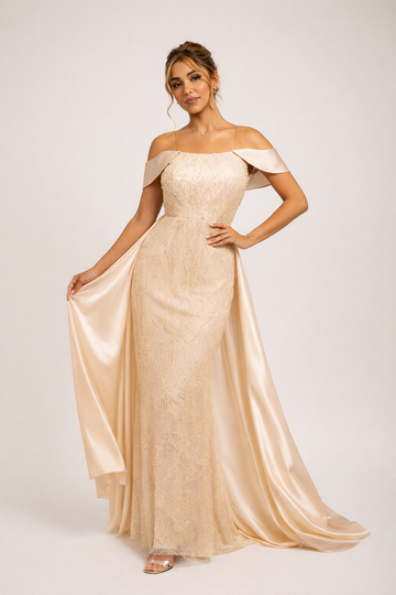 Champagne Elegance Evening Dress – Elegant Occasion Dress – UAE