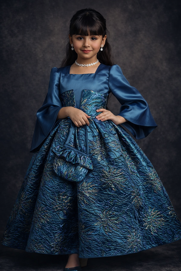 Peacock Bloom Jacquard Party Dress-Ready to ship- – Elegant Occasion Dress – UAE Boutique