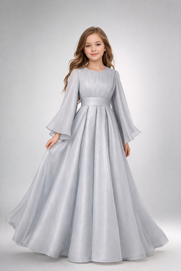 Grey Royal Jalabiya Dress – Elegant Wide Sleeve Occasion Dress – UAE