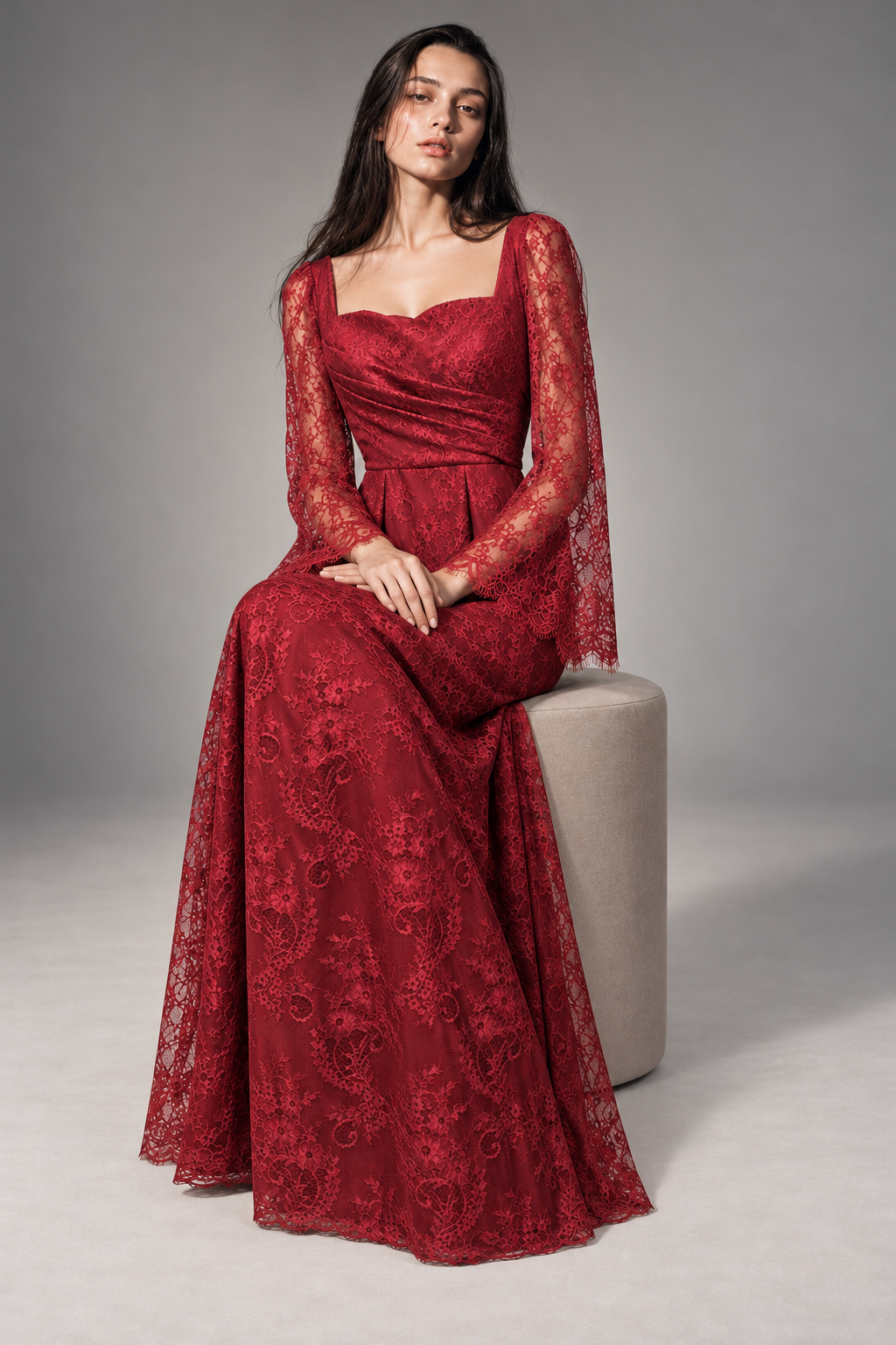 Red Lace Elegant Dress – Custom Made