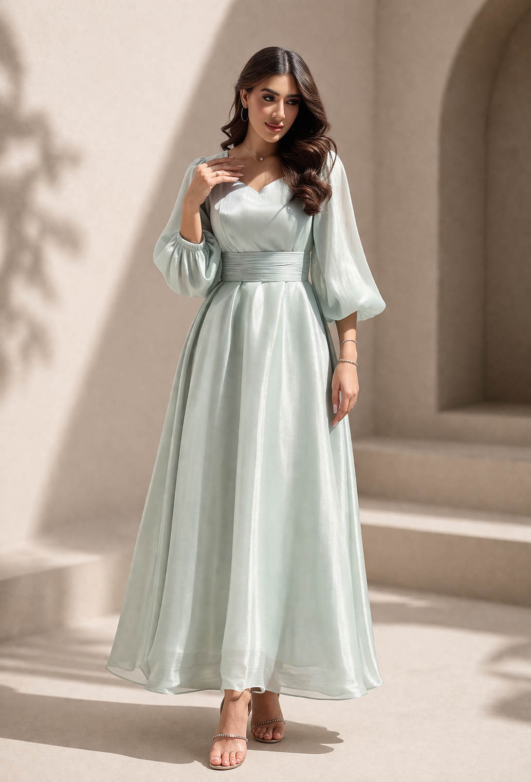 Light Green Organza Dress – Fresh & Flowing Elegance