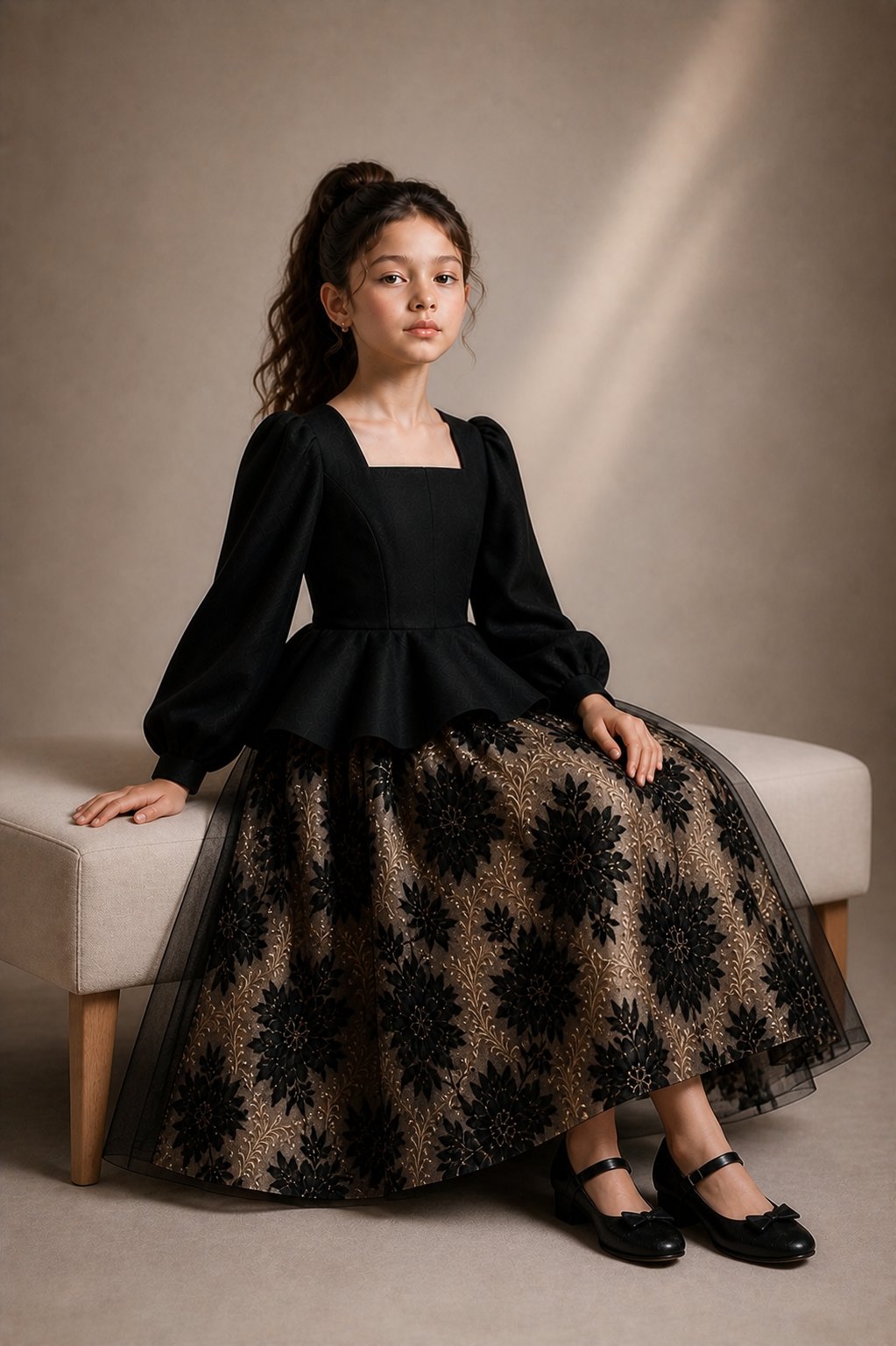 Midnight Elegance Black Crepe Jacquard Dress– Occasion Dress – UAE Boutique