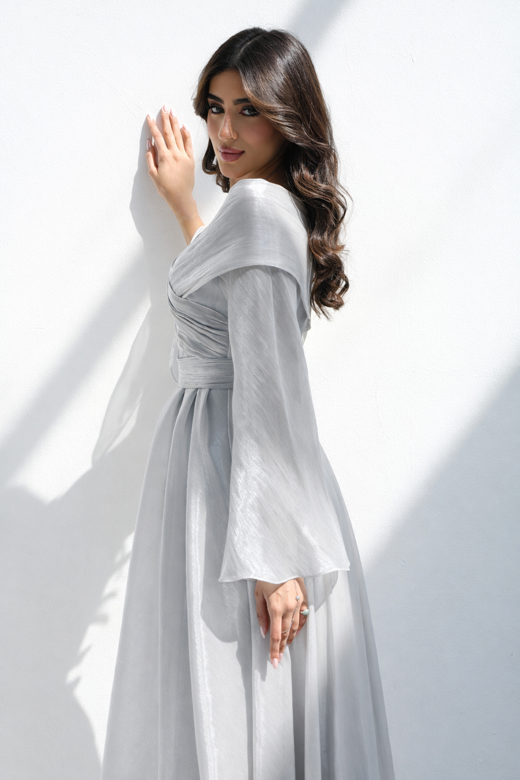 Grey Elegant Organza Evening Gown – Tailored for You | La Mode Patchouli