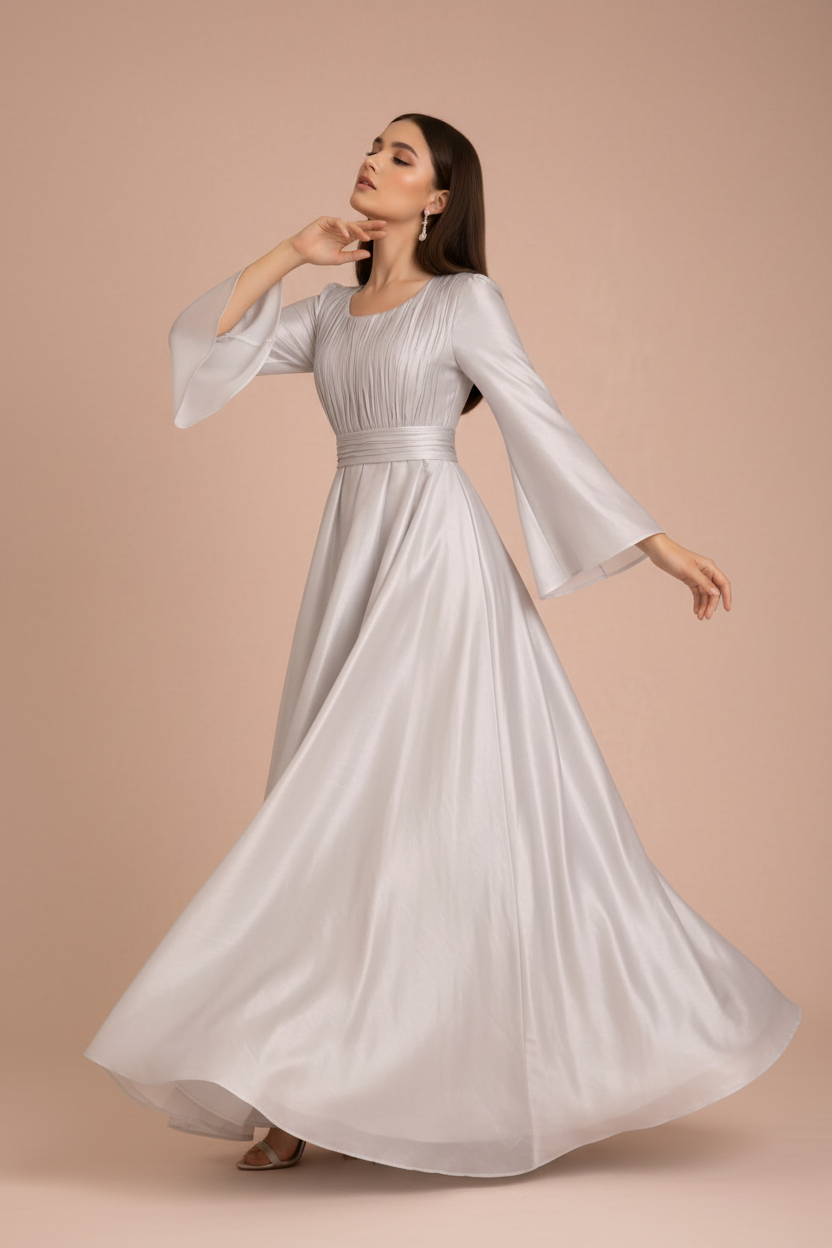 Grey Organza Party Dress – Elegant Occasion Dress – UAE