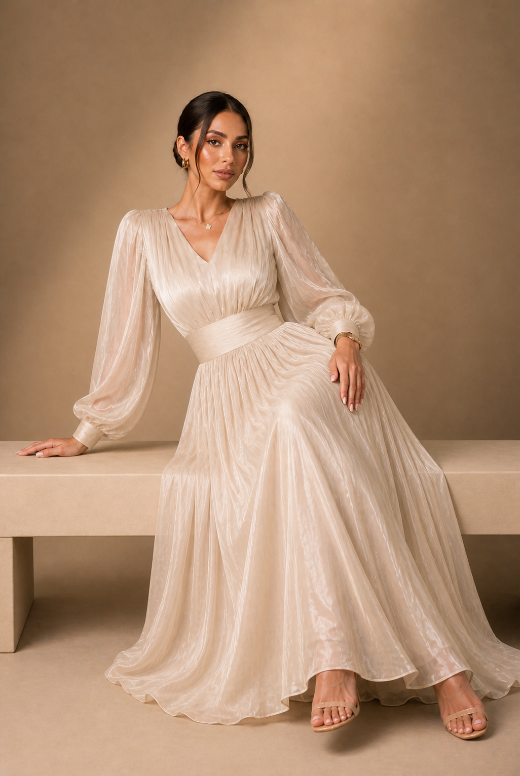 Beige nude organza | La Mode Patchouli Couture | UAE Dress