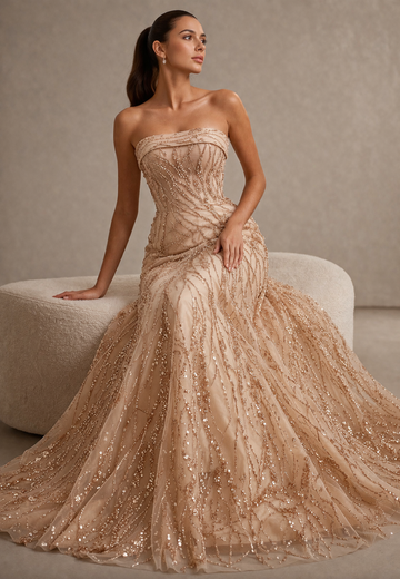 Champagne Veil Couture Gown | UAE Couture | Limited Edition!