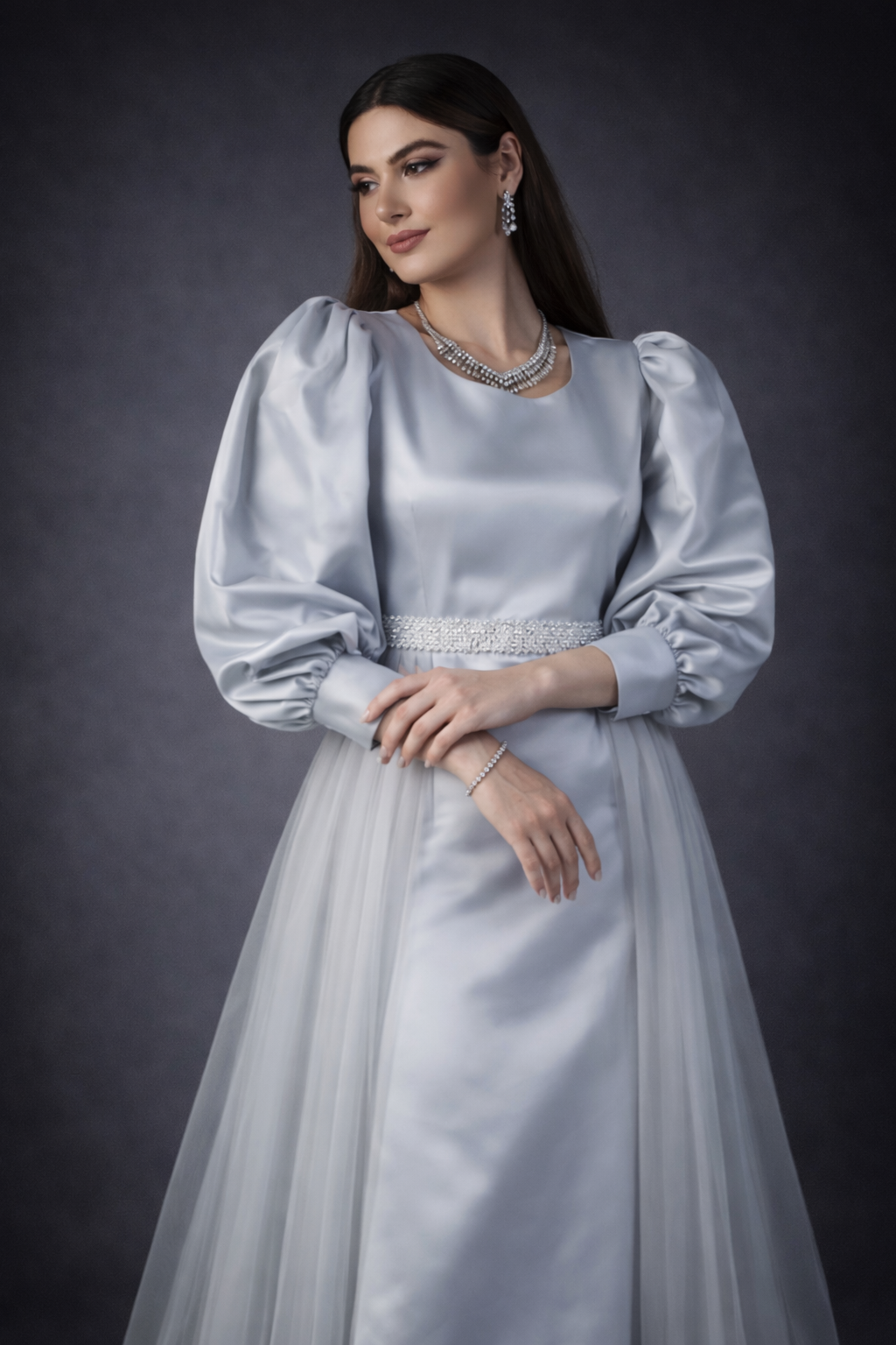 Silver Mist Organza Party Dress – Elegant Occasion Dress – UAE