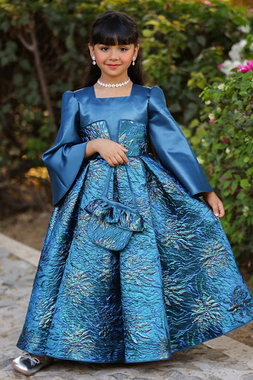 Peacock Bloom Jacquard Party Dress-Ready ti ship- – Elegant Occasion Dress – UAE Boutique